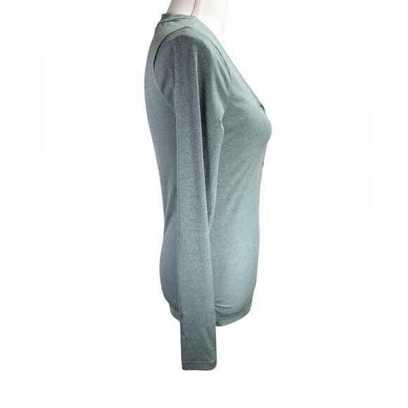 Athleta Rib Long Sleeve Shirt Sz XSHenley Green V Neck Button Top - Picture 6 of 10